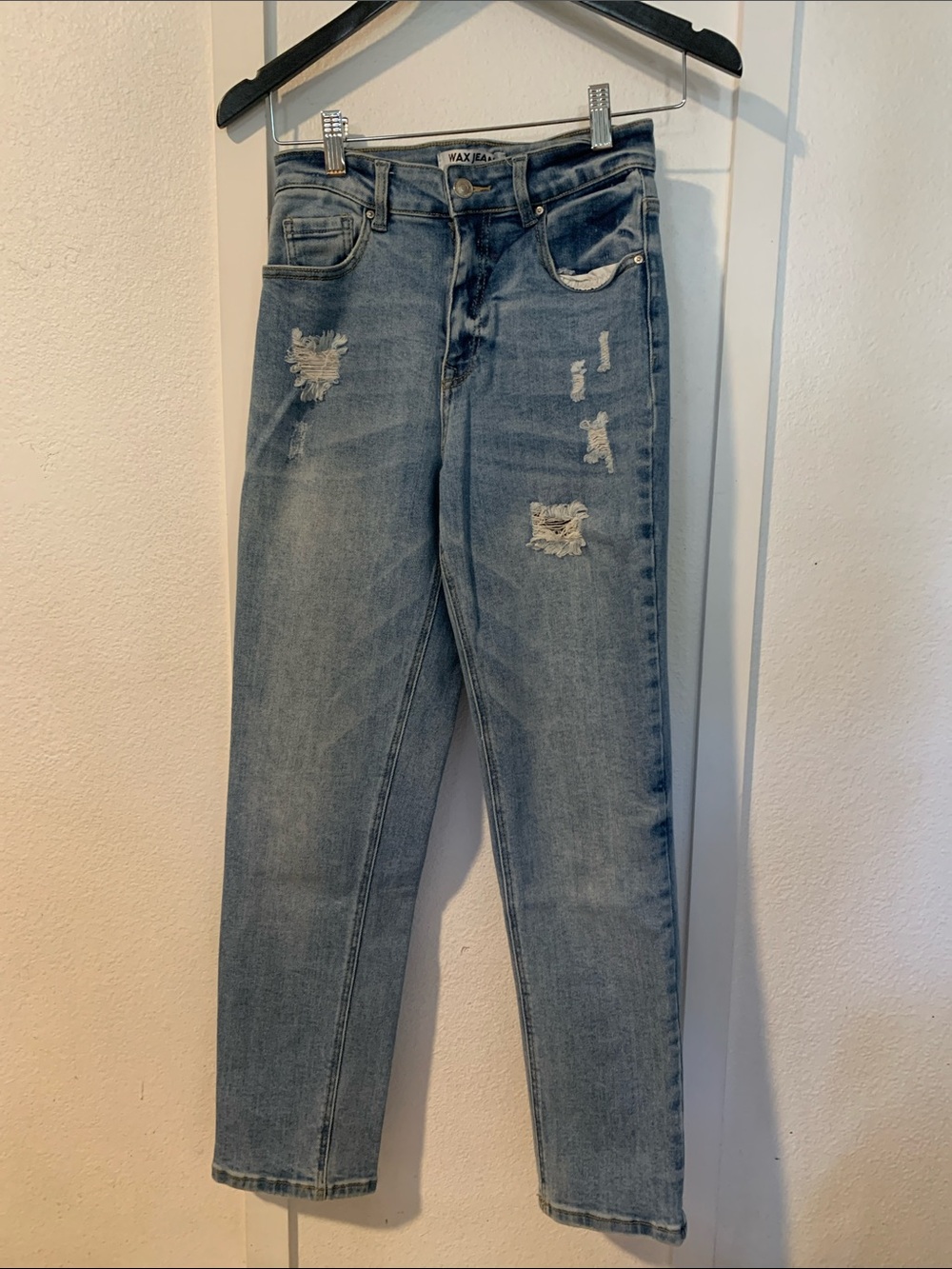 Wax Jean Faded Light Blue Distressed Boyfriend Jeans